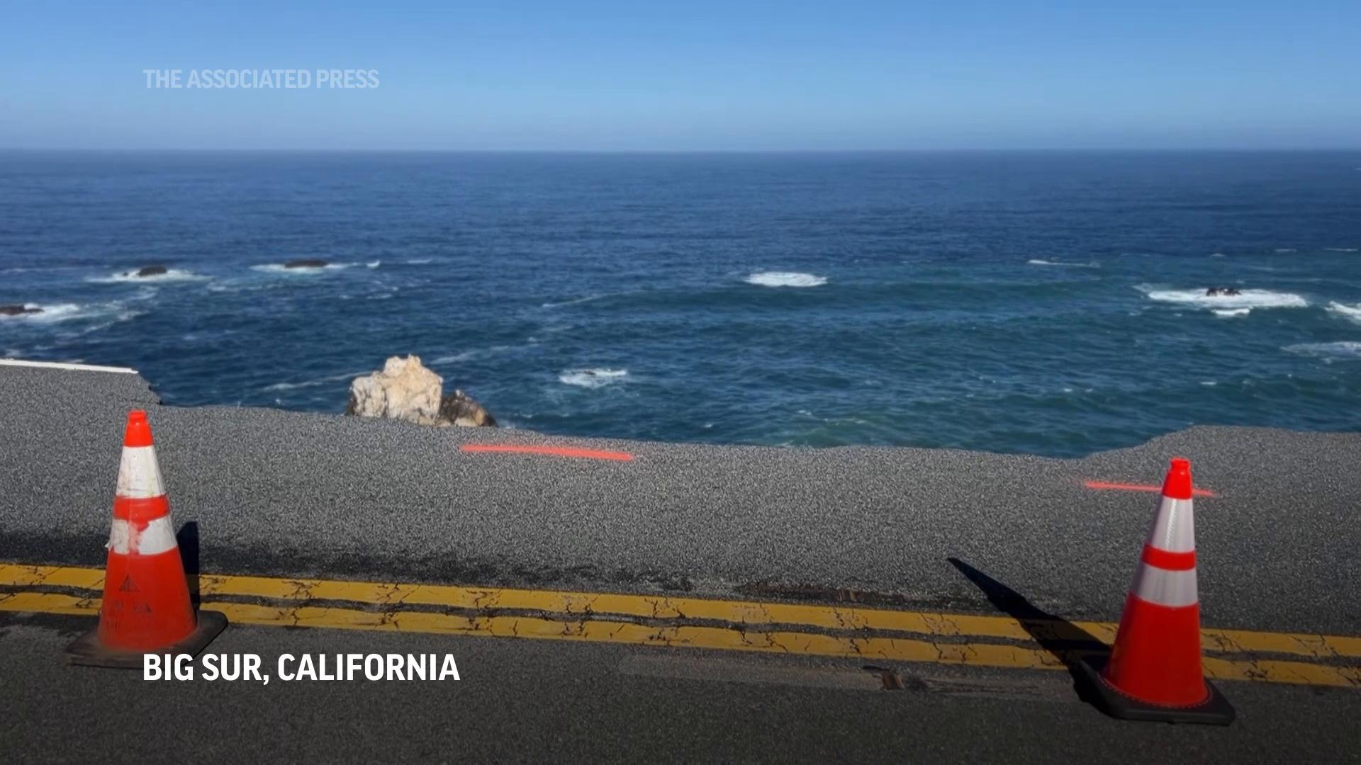 Motorists creep along 1 lane after part of California's iconic Highway